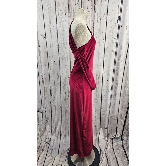 MDS Women's M Marcella Manhattan Velvet Slit Gown Burgundy One Shoulder Dress - Picture 5 of 7